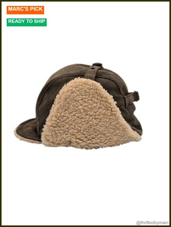 Winter Trapper Hat with Ear Flaps, Corduroy or Cotton, Sherpa Lining, Unisex